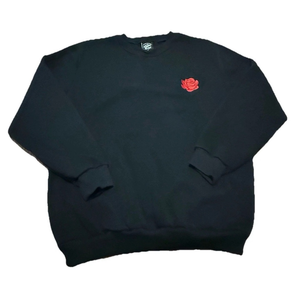 Original Deluxe Supply Embroidered Center Red Rose Black Hoodie Men Medium